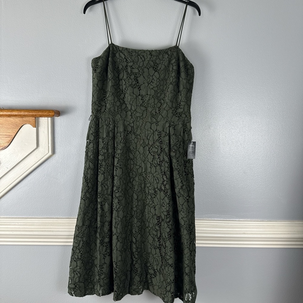 Ralph Lauren Olive Lace Midi Dress with Spaghetti Straps